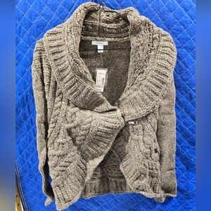 Coldwater Creek Taupe Cable Knit Cardigan